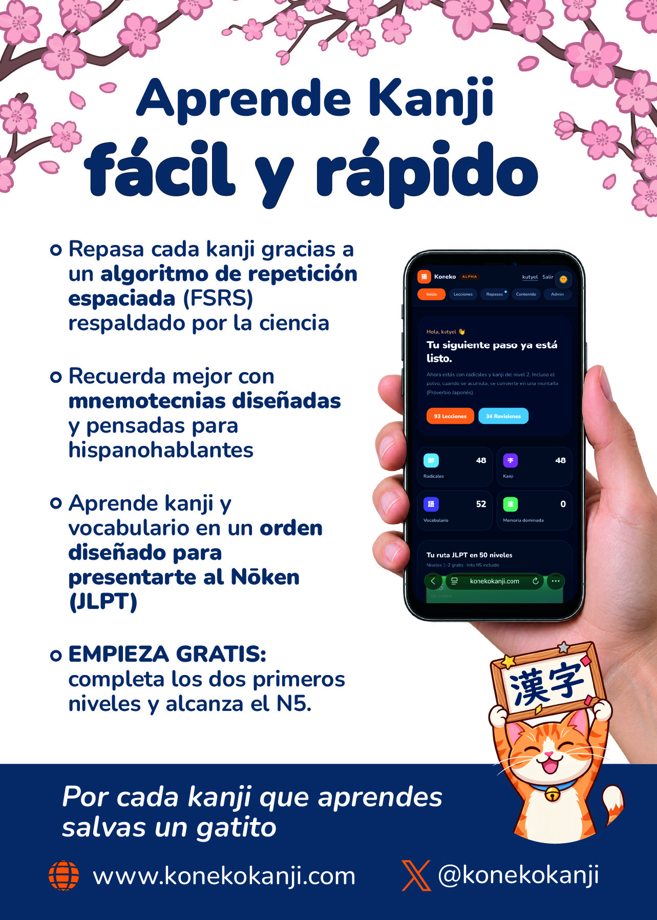 Flyer de Koneko Kanji, cara trasera