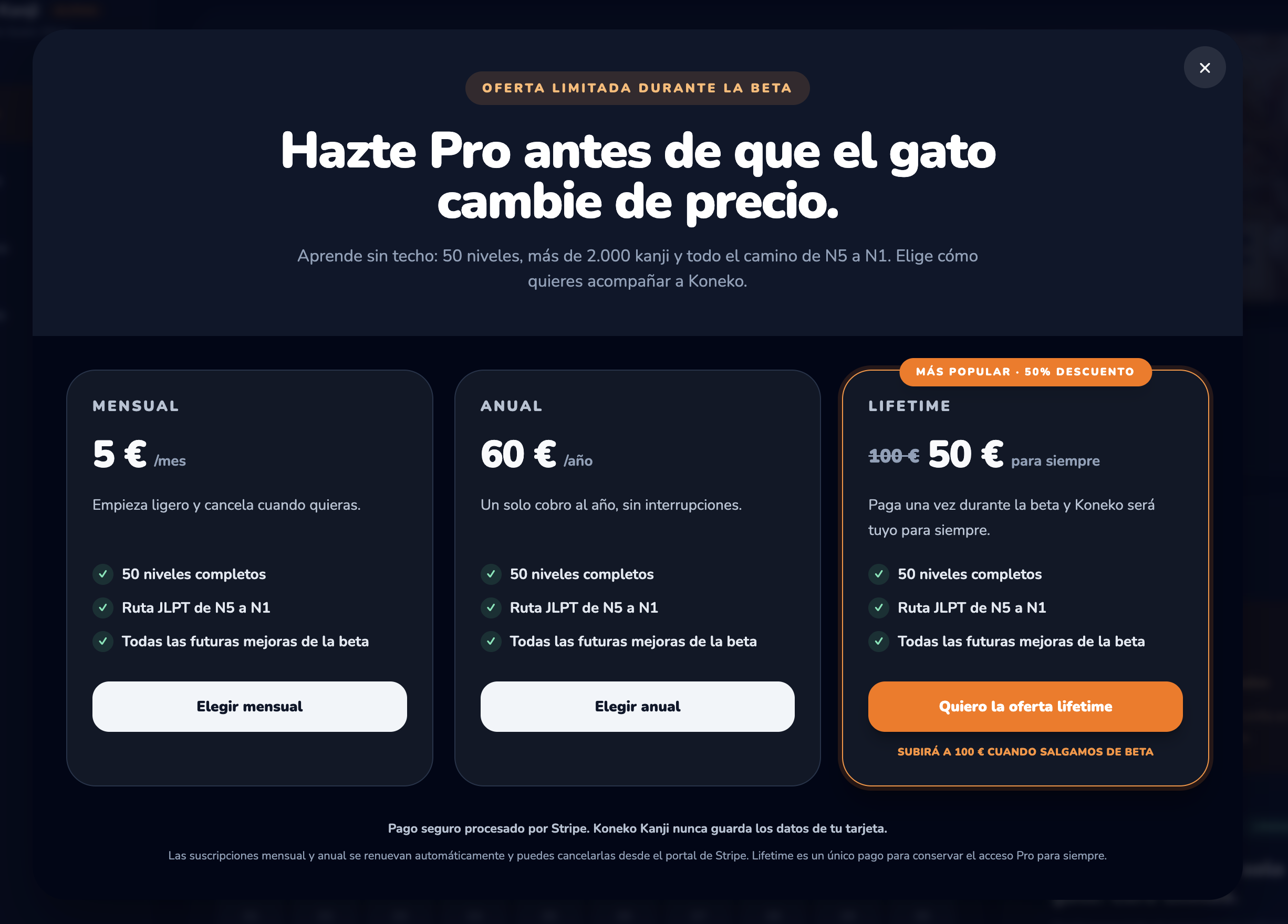 Planes y precios de Koneko Kanji